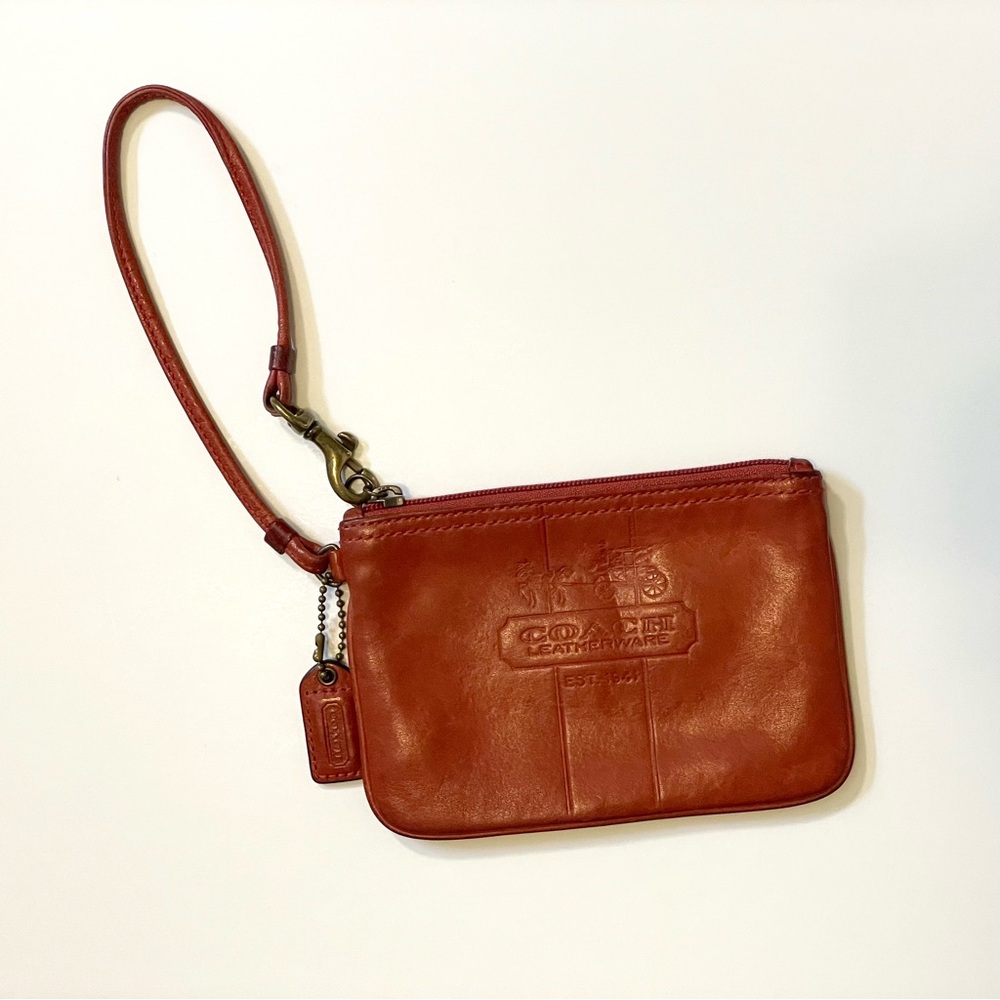Coach Wristlet in Brown Leather with Horse Carriage Embossed Small Wallet